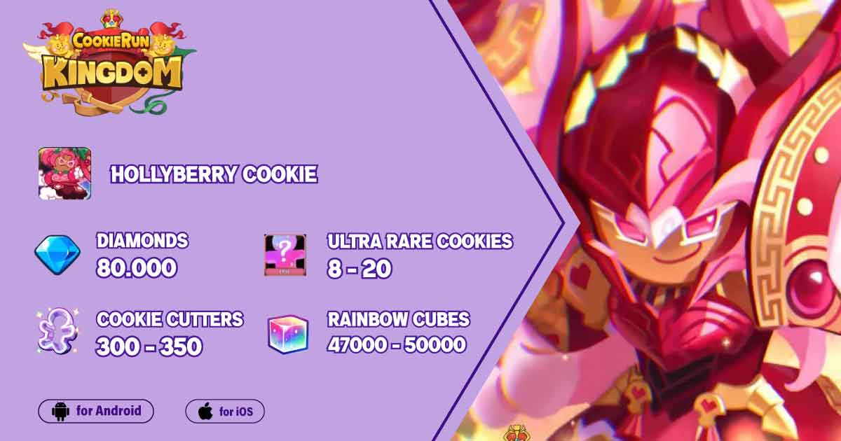 【Hollyberry】80000+Diamonds | 8-20Ultra Rare Cookies | 47000-50000Rainbow Cubes | 300-350Cutters | Android&IOS