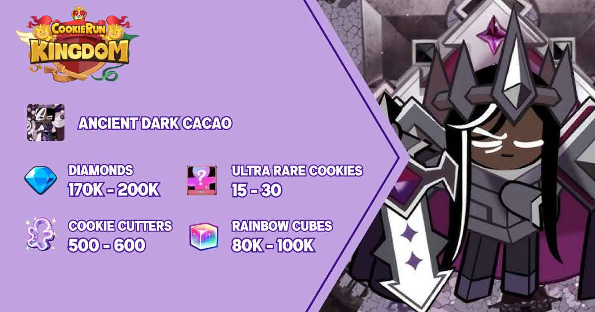 【Dark Cacao】170k-200k Diamonds | 500-600 Cookie Cutters | 15-30 Ultra Rare Cookies | 80k-100k Rainbow Cubes | Ancient Dark Cacao